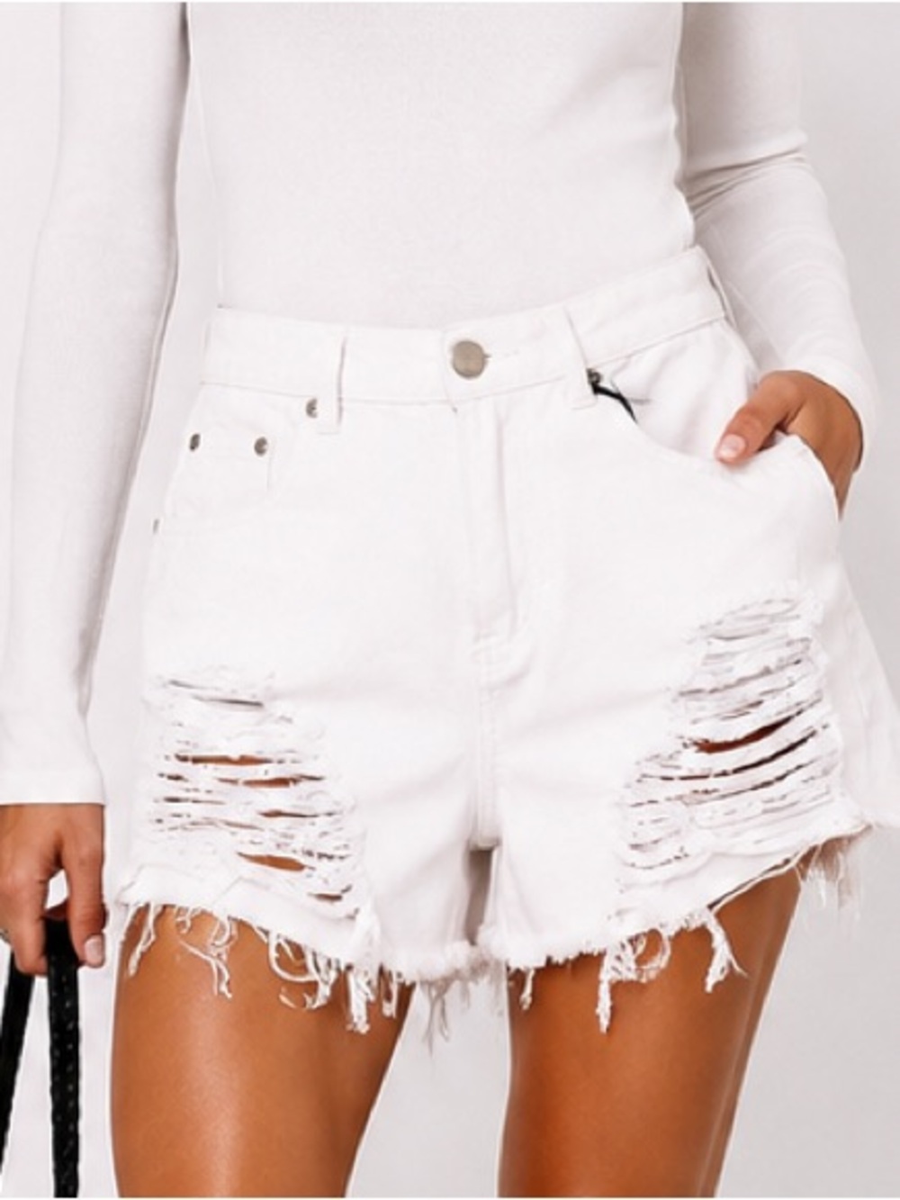 Angel of Mine Whie Distressed Denim Shorts High Waisted US8 New